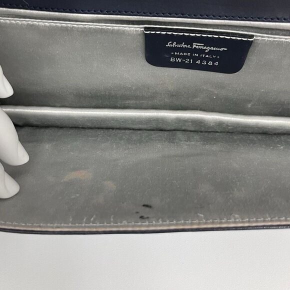 Vintage Salvatore Ferragamo Leather‎ Shoulder Bag or Clutch Navy Blue Rectangle - Picture 13 of 15